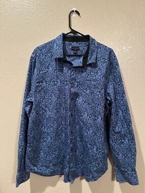 Structure Modern Fit flowered Baroque Blue Navy pattern buttonup dress shirt XXL